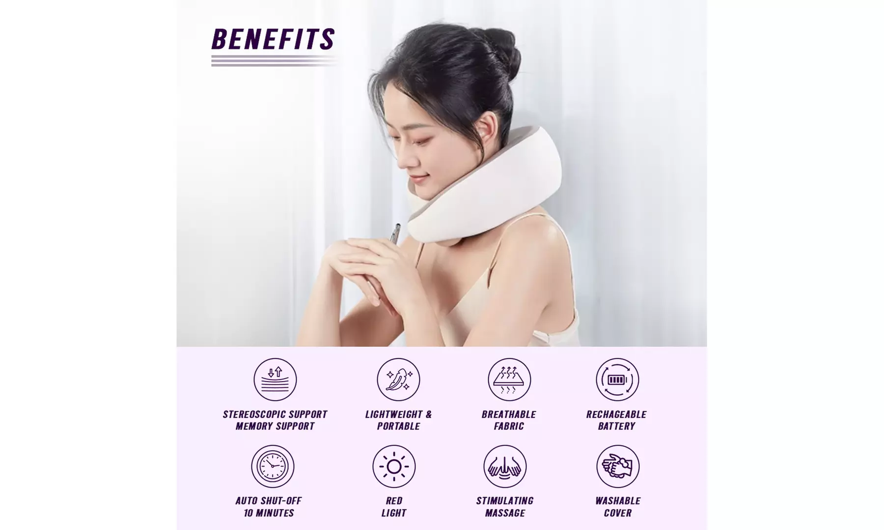 Multi-Purpose Neck Massage Pillow w/Heat Memory Foam U-Shape Comfort Massager.