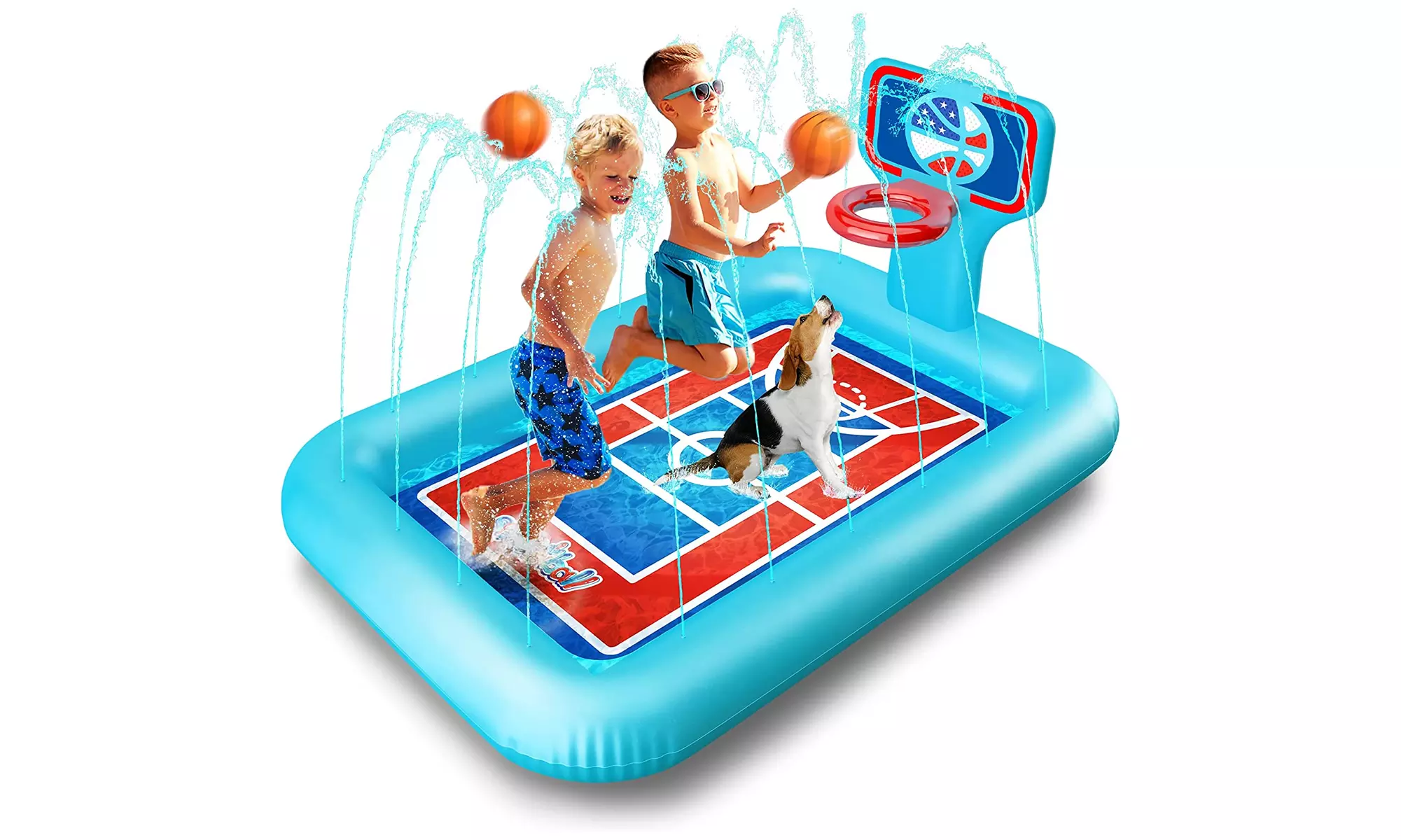 Splash-Pad Pool with Sprinkler System & Hoop & 2 Inflatable Basketballs 82 Inch - Primary Image