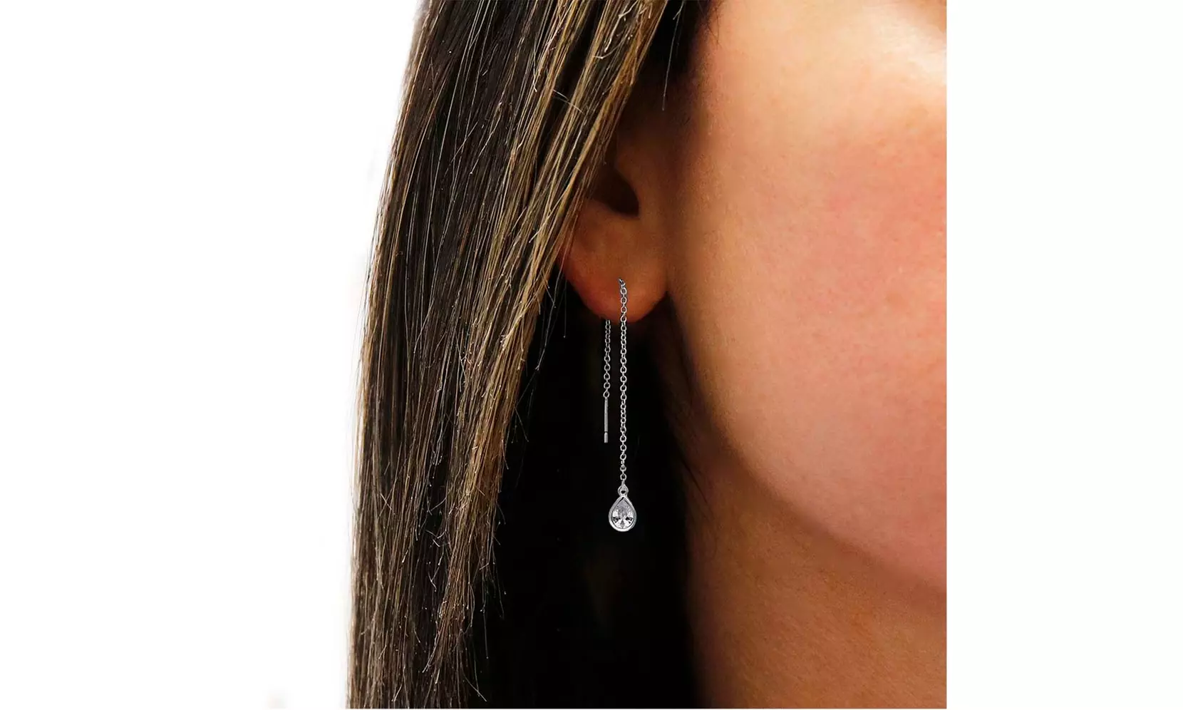 Teardrop Crystal Threader Pull Through Earring Made With Crystals From Swarovski - Second Medium