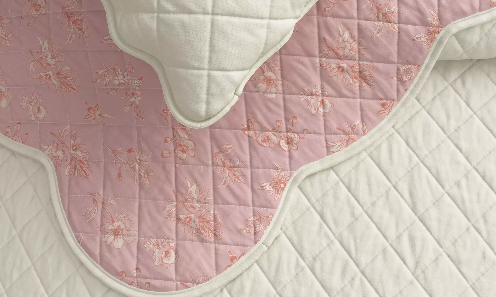 Floral Printed Scalloped Cotton Quilt Set