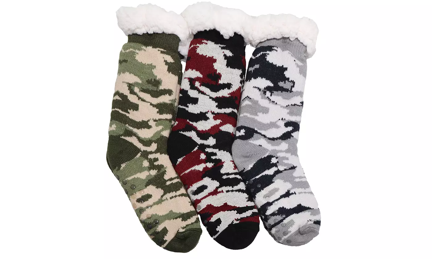 Mens Winter-Weight Sherpa-Lined Knitted Thermal Crew Socks (3-Pair Pack)
