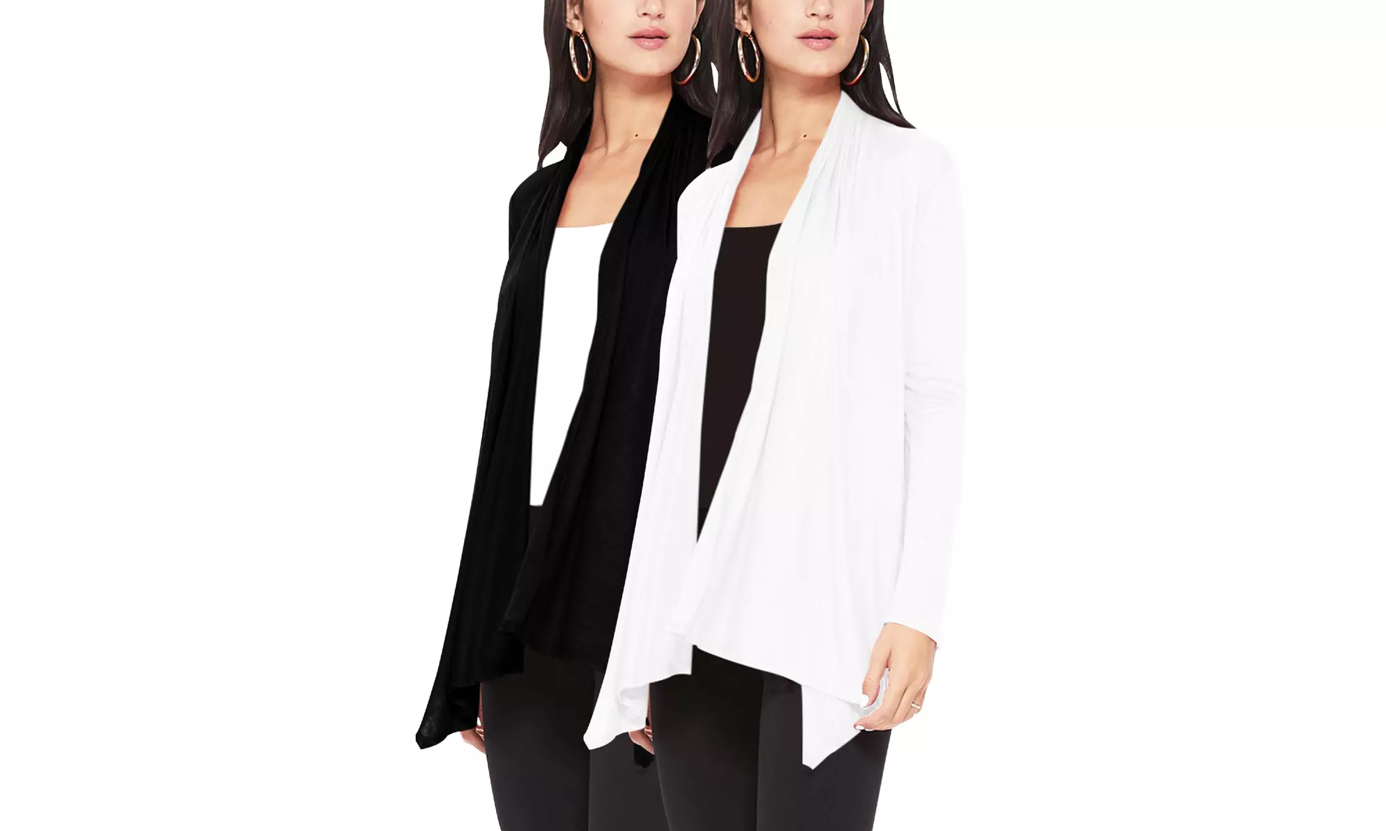 Women's Casual Long Sleeve Open Front Draped Cardigan (Pack of 2)