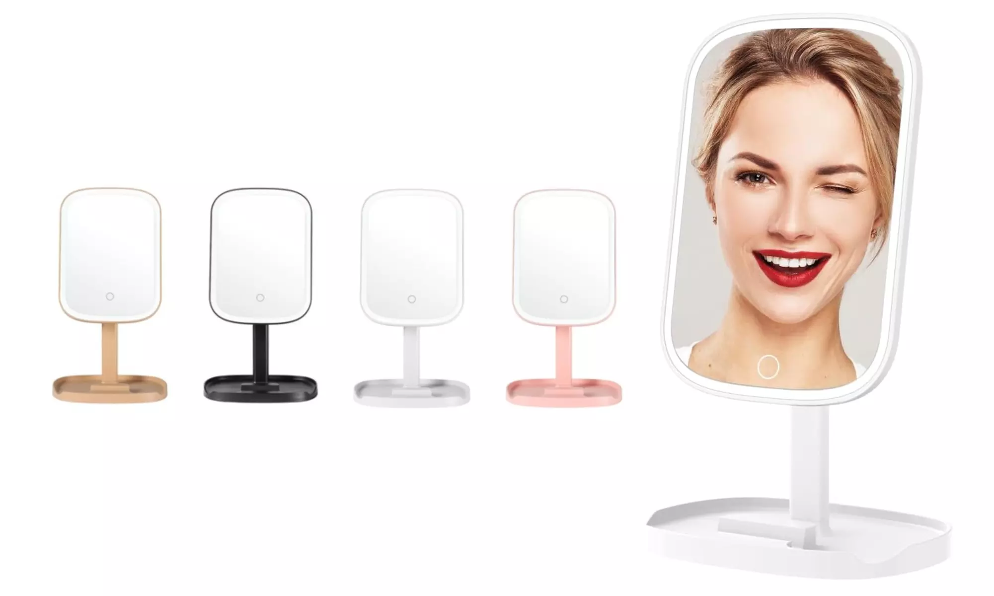Rechargeable LED Makeup Touchscreen Vanity Mirror with Base Storage