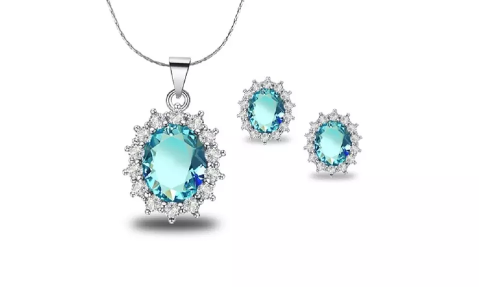 2 Cttw Oval Aquamarine 18 Inch Necklace And Earrings Set In 24k Gold plated. - Second Medium