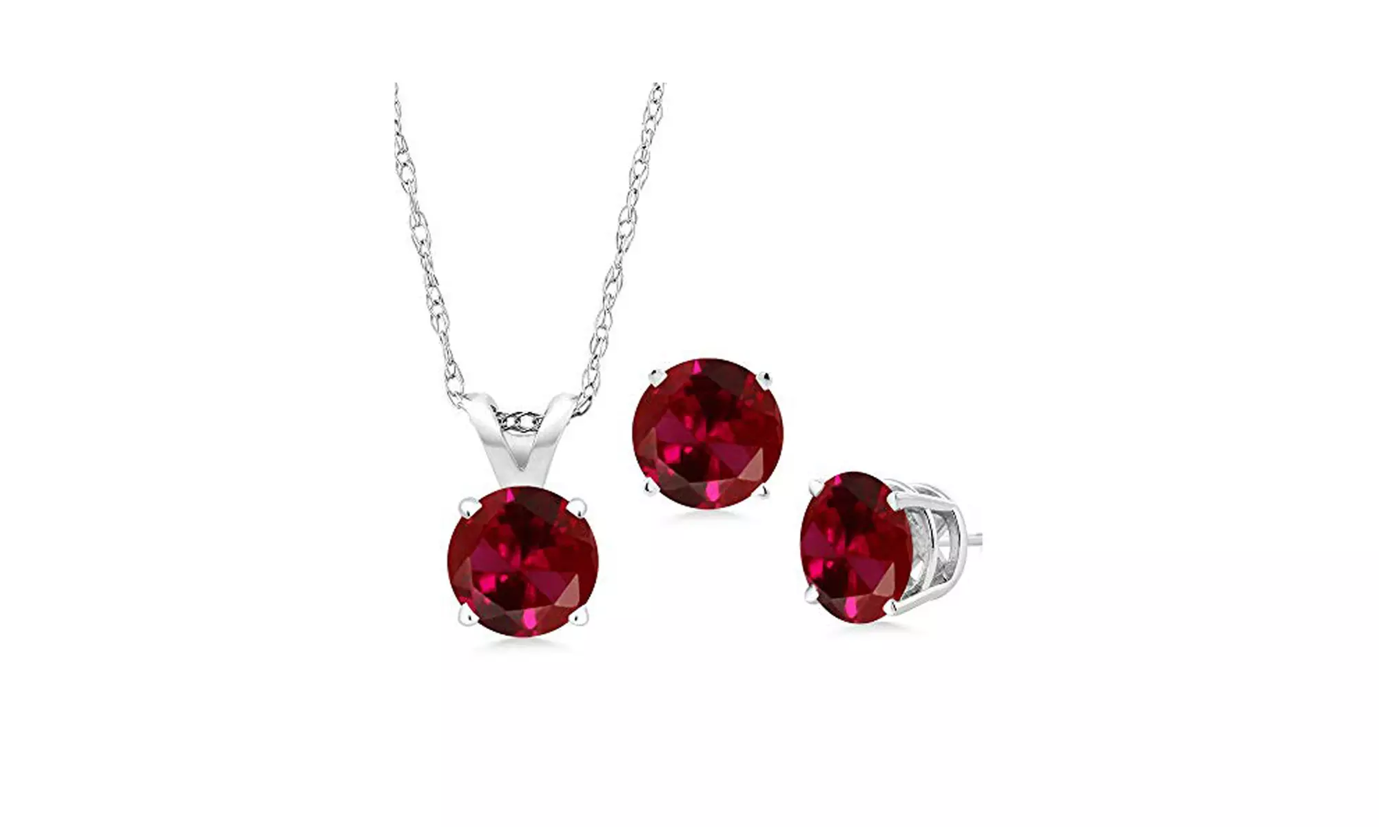 2 Cttw Round Ruby 18 Inch Necklace In Earring Set 14k Gold plated. - Second Medium