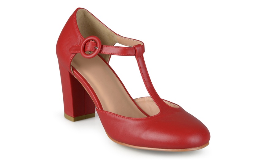 Image 189: Journee Collection Womens Round Toe T-strap Pumps