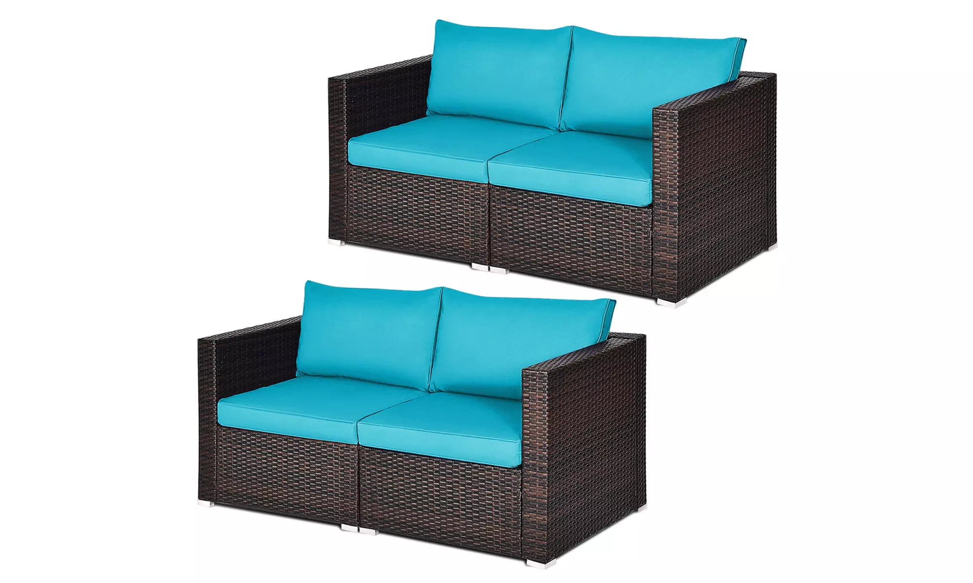 Costway 4PCS Rattan Corner Sofa Set Patio Outdoor Furniture Set w/ Blue Cushions - Primary Image