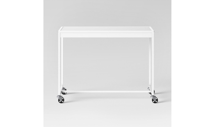 Metal Rolling Office Desk With Locking Wheels In White By Room