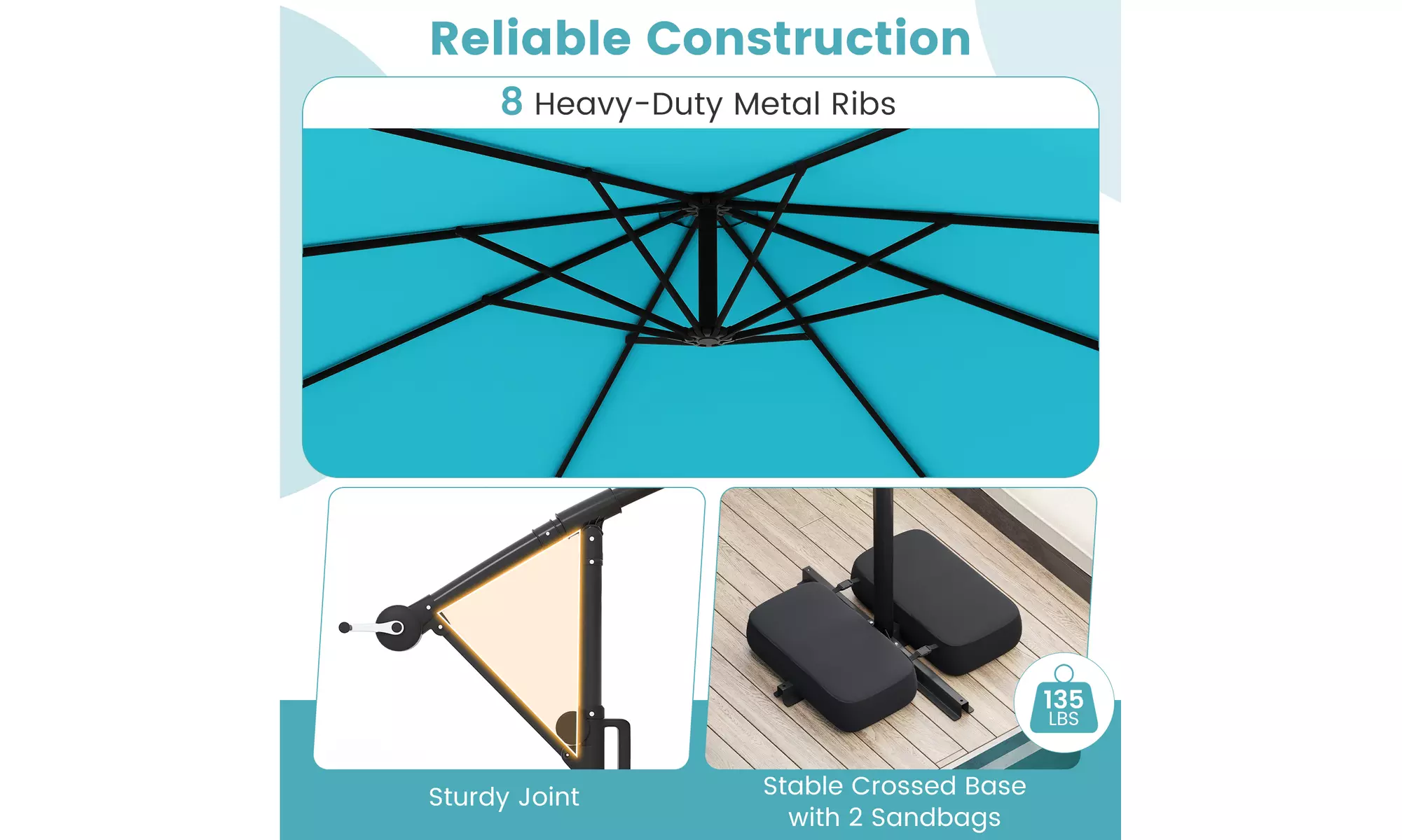 Costway 10 FT Solar Offset Hanging Umbrella with Base