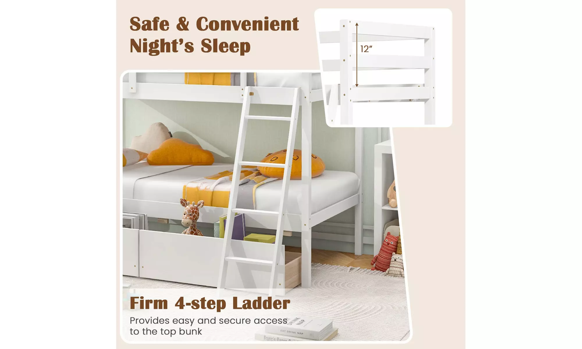 Costway Twin Over Twin Bunk Bed w/ 2 Storage Drawers Ladder No Box Spring Needed