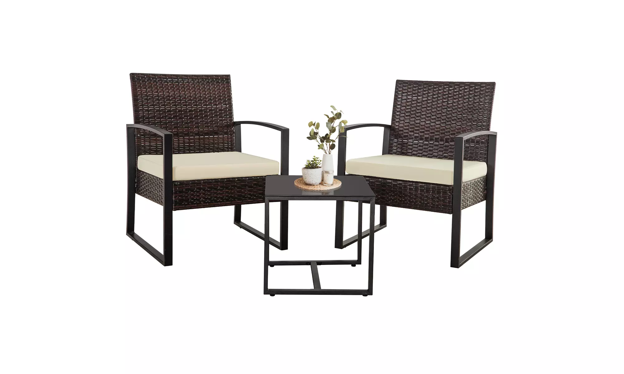 3 Piece Patio Furniture Set Wicker Rattan Outdoor Patio Conversation