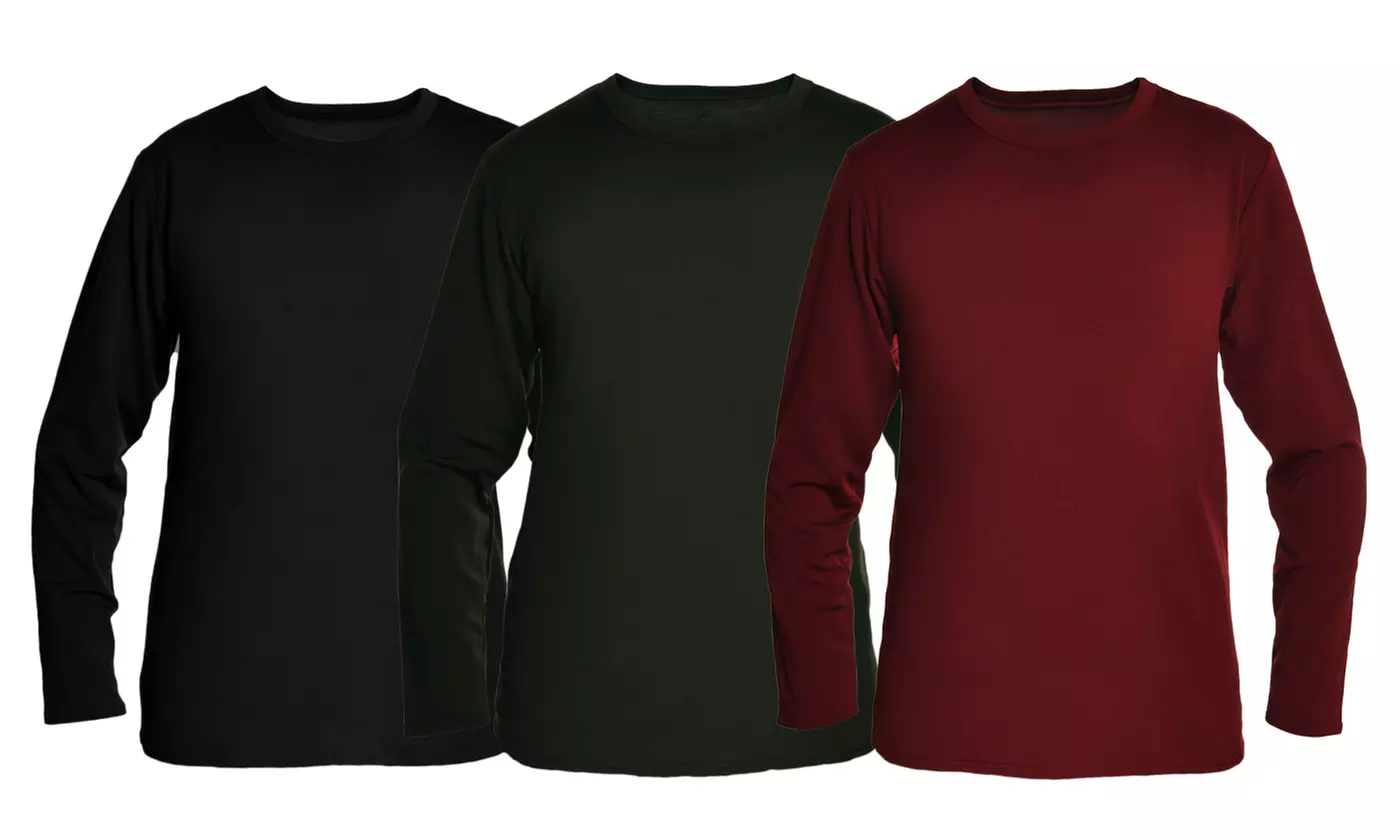 3-Pack Men's Fleece-Lined Long-Sleeve Thermal Tops (S-4XL)