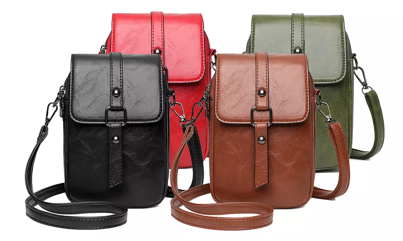 ItBelongs2U Women's Vintage Leather PU Shoulder Crossbody Phone Bag