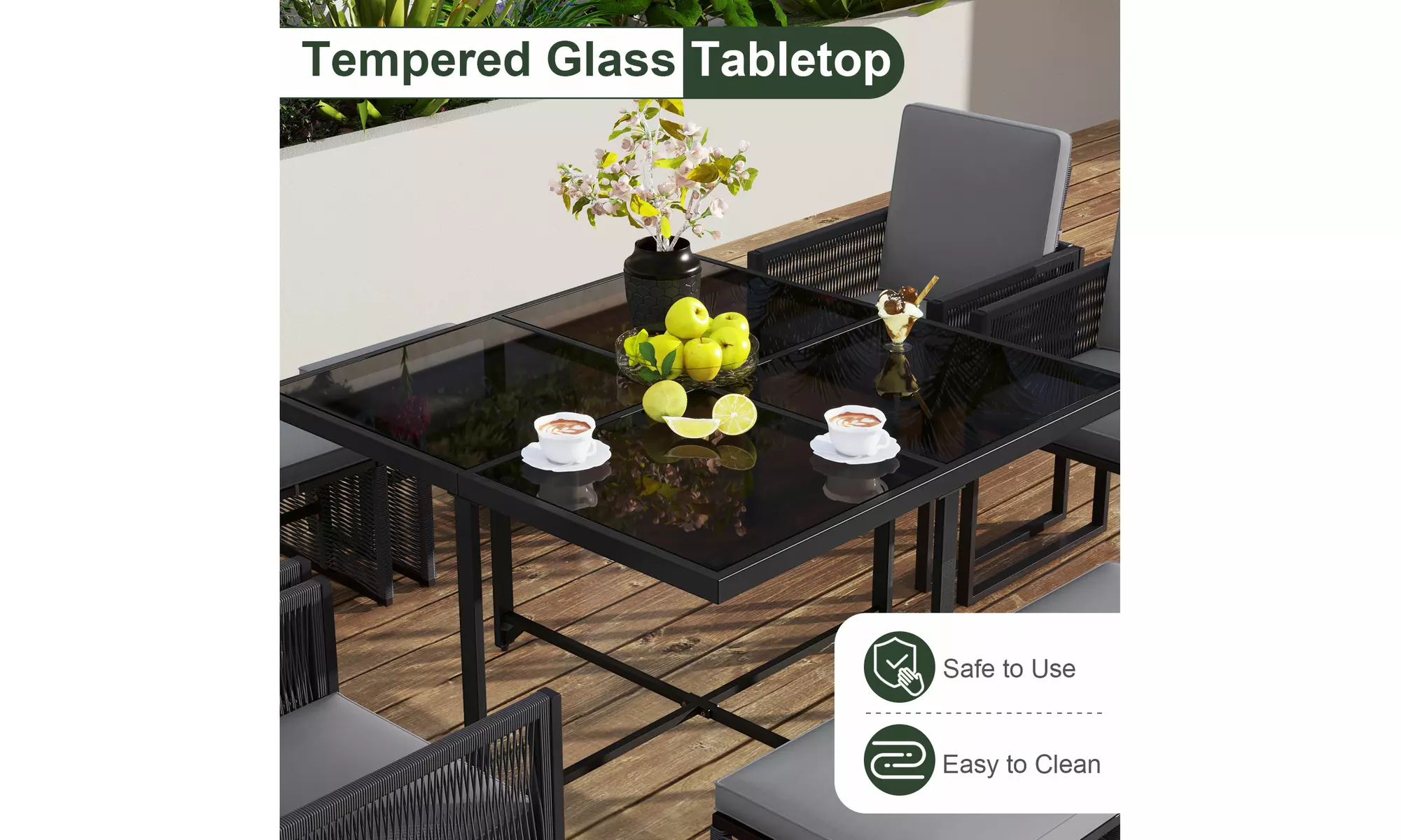 Costway 9-Piece Patio Dining Set with PE Rattan Chairs Tempered Glass Table