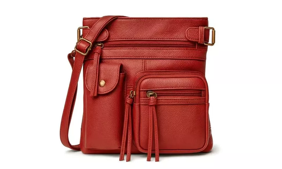 Super Soft Genuine Leather Crossbody Bag with Top Belt Accent