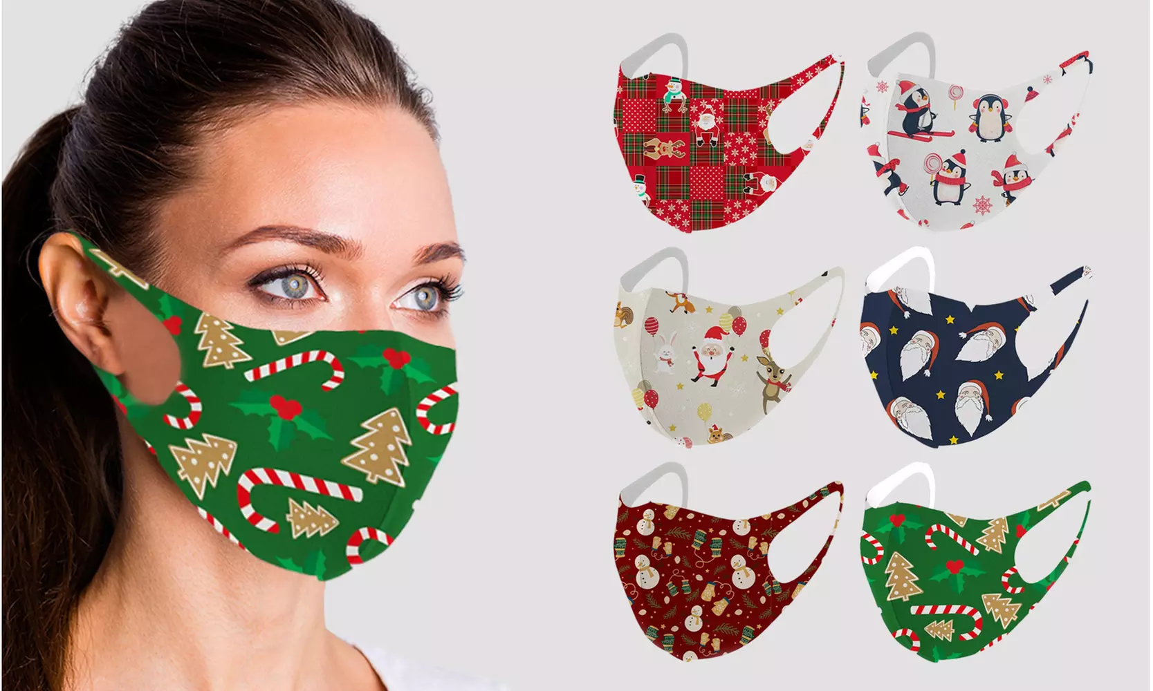 6-Pack: Colorful Fun Holiday Themed All Day Wear Reusable Face Masks - Second Medium