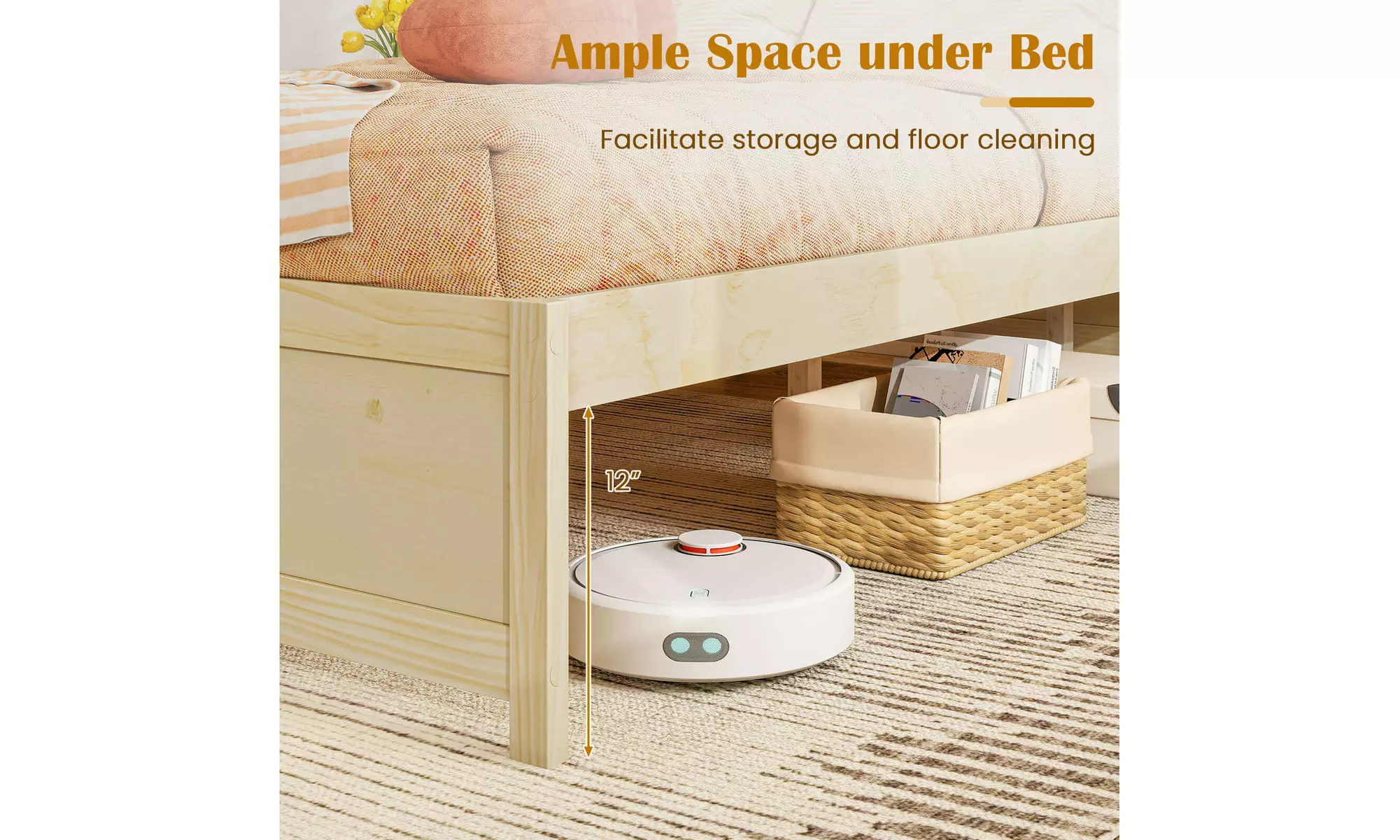 Costway Wooden Platform Bed Frame with 2 Rolling Storage Drawers