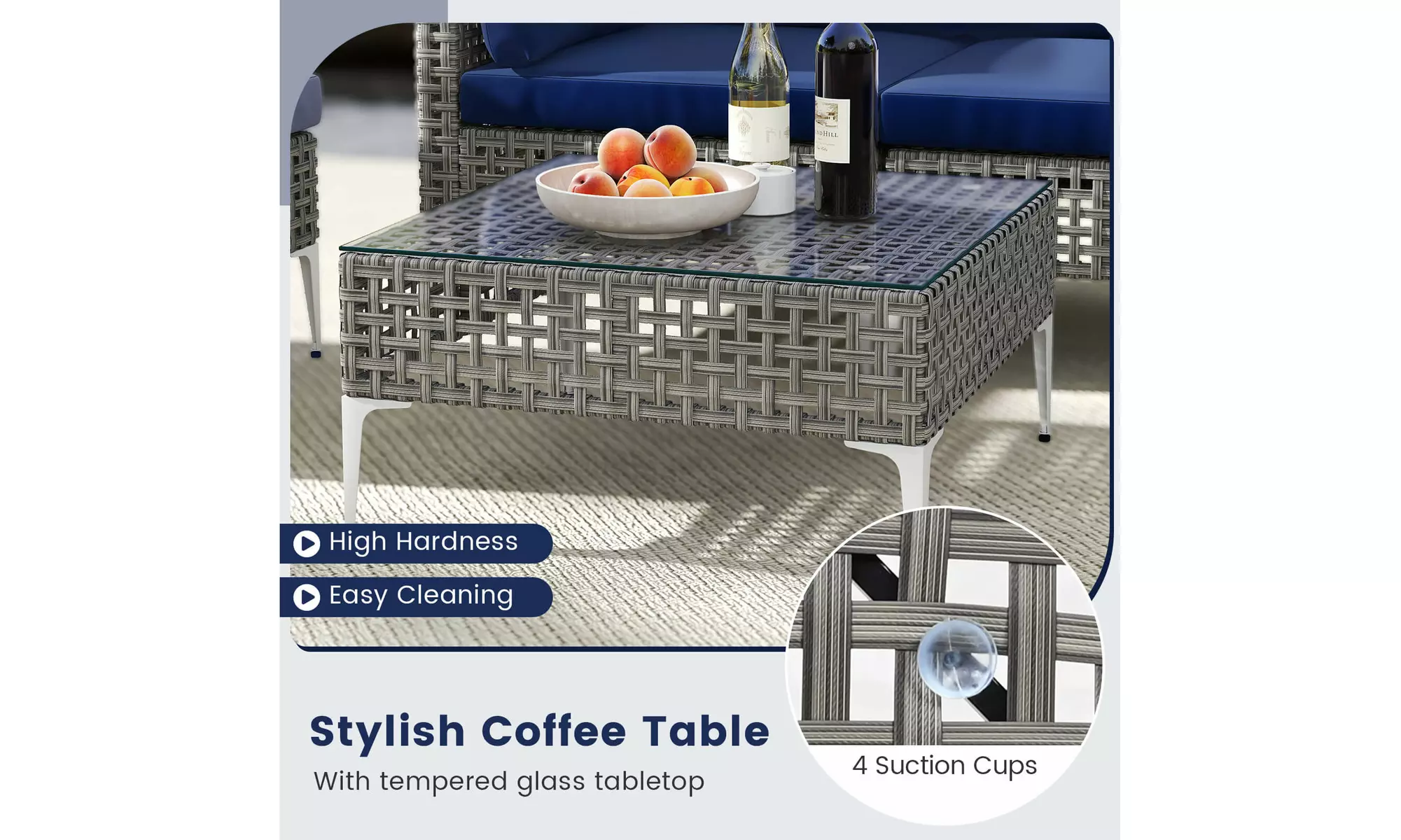 Costway Outdoor Furniture Set with Seat & Back Cushions Coffee Table