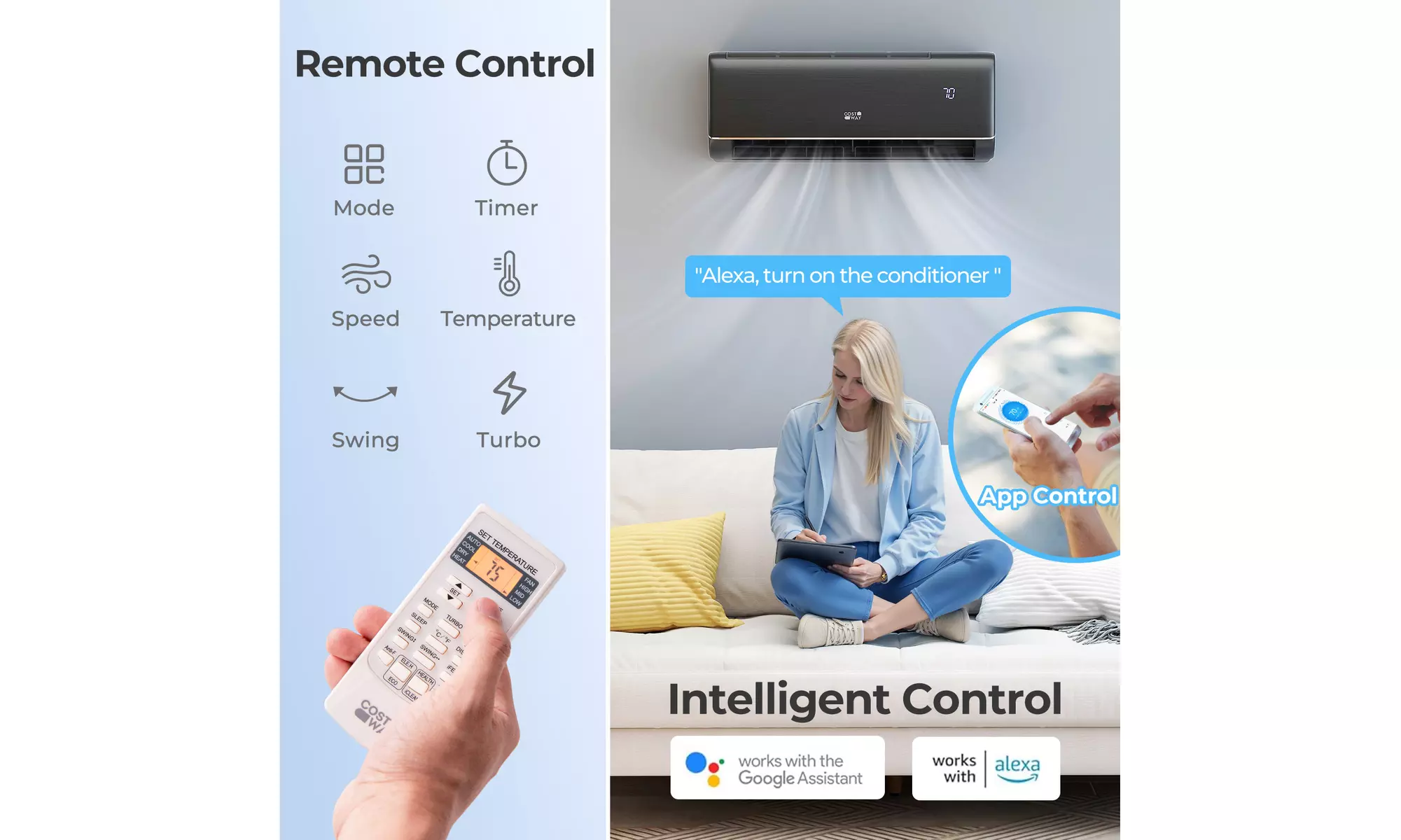 Costway Wifi Enabled Mini Split AC 20.5/22 SEER2 115V Inverter Air Conditioner