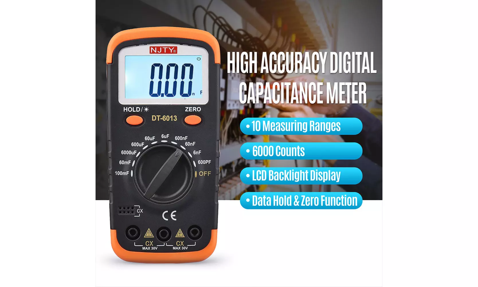 US 1-2 Pack Digital Capacitance Meter Capacitor Pro Tester LCD Backlight Display - Second Medium
