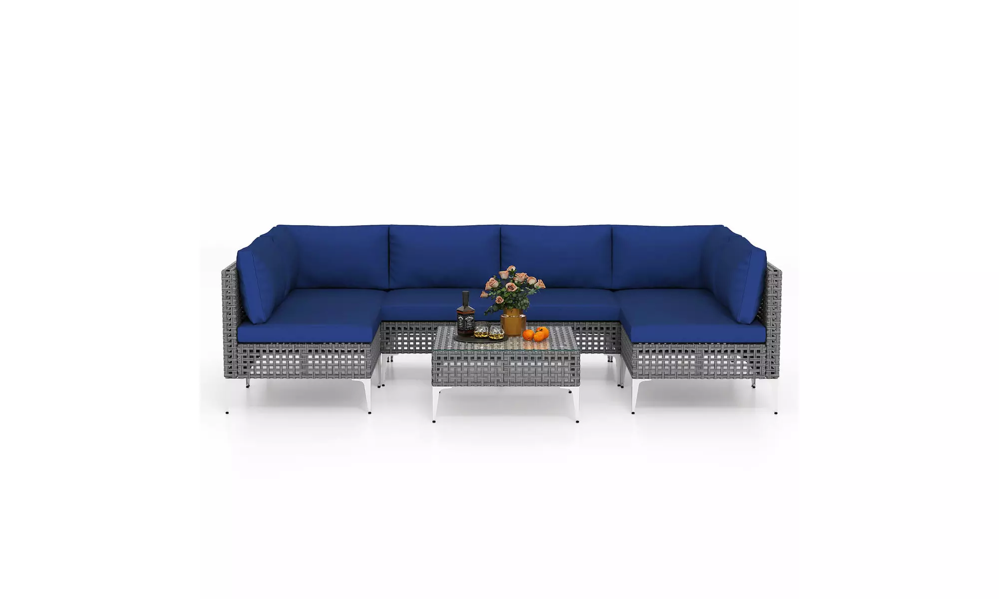 Costway Outdoor Furniture Set with Seat & Back Cushions Coffee Table