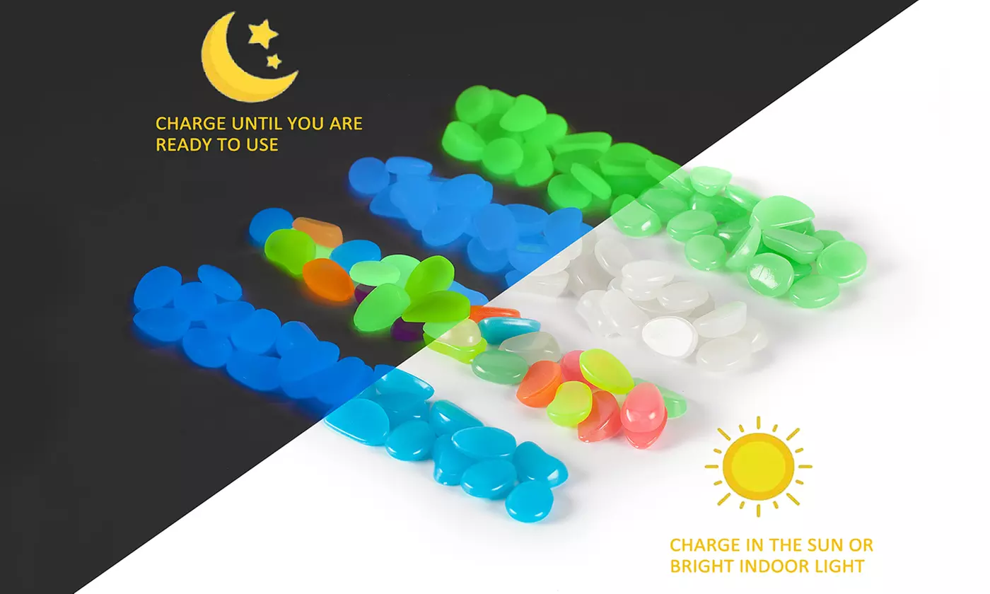 100 or 200 Pcs Glow Pebbles Stones Rocks Glow in the Dark Luminous High Bright