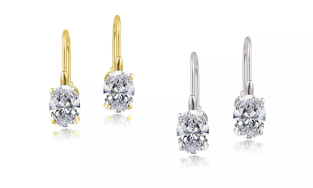 2.00 CTTW Oval Cut Leverback Earrings Made with Swarovski Crystals by Mina Bloom - Primary Image