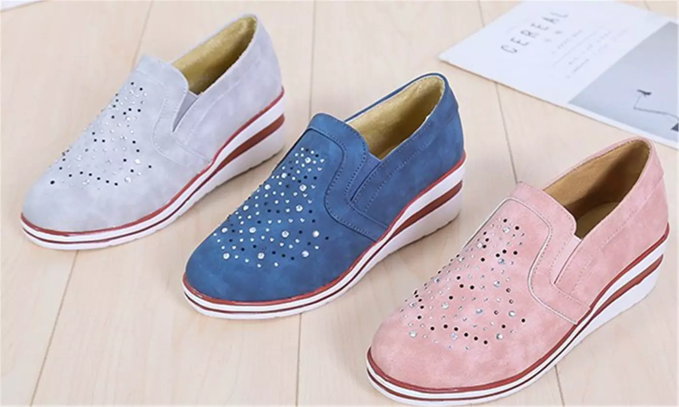 Women's Comfort Slip On Platform Low Top Wedge Loafers with Sparkles (size 6-10)