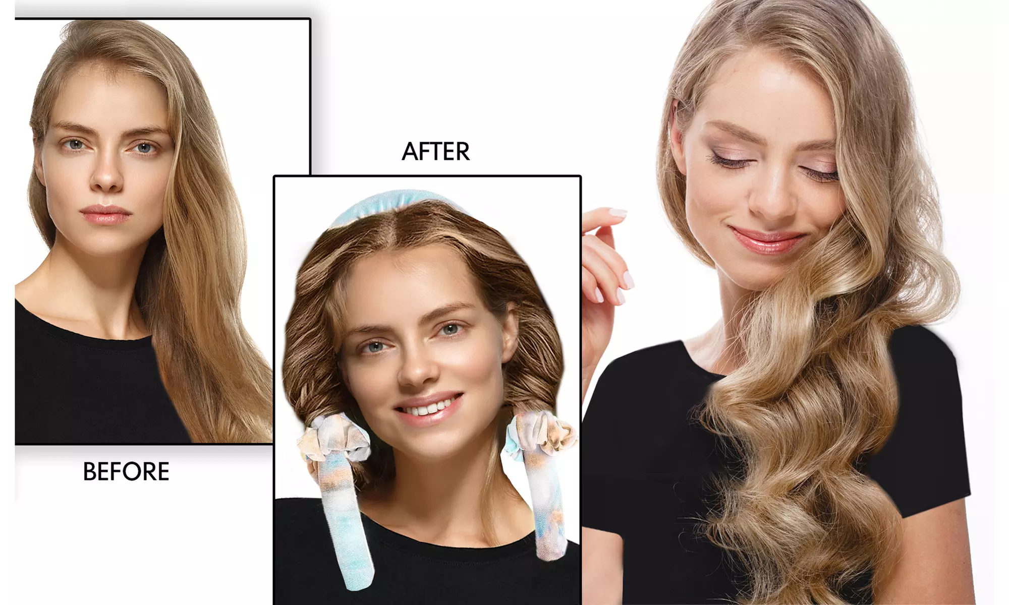 Heatless Curling Rod Headband No Heat Silky Ribbon Rod Roller Curls & Clip