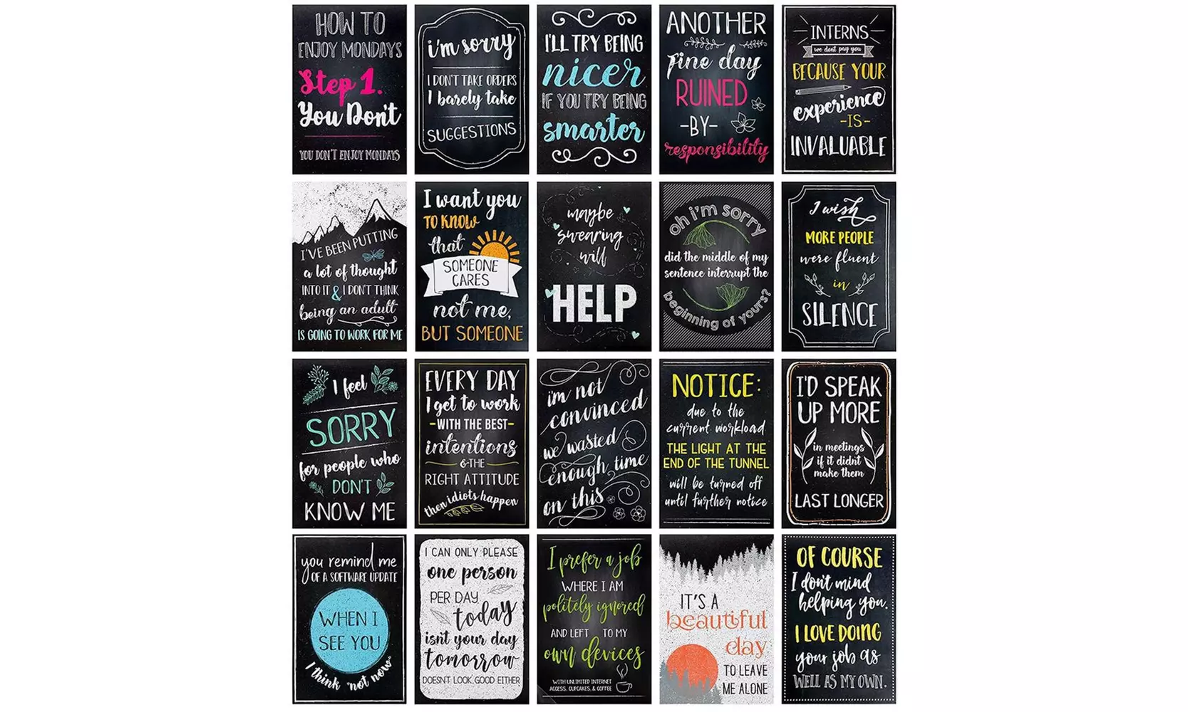 Juvale 20-Pack Funny De-Motivational Satire Quotes Posters for Wall Décor - Primary Image