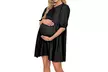 Bow-Front Maternity Dress Puff Sleeves Flowy A-Line Skirt Baby Shower Dress - Second Medium