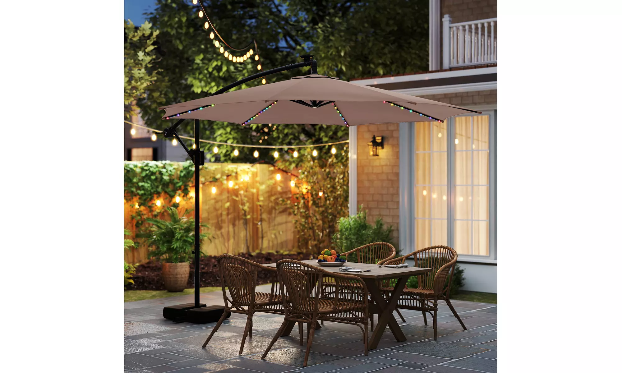 Costway 10 FT Solar Offset Hanging Umbrella with Base