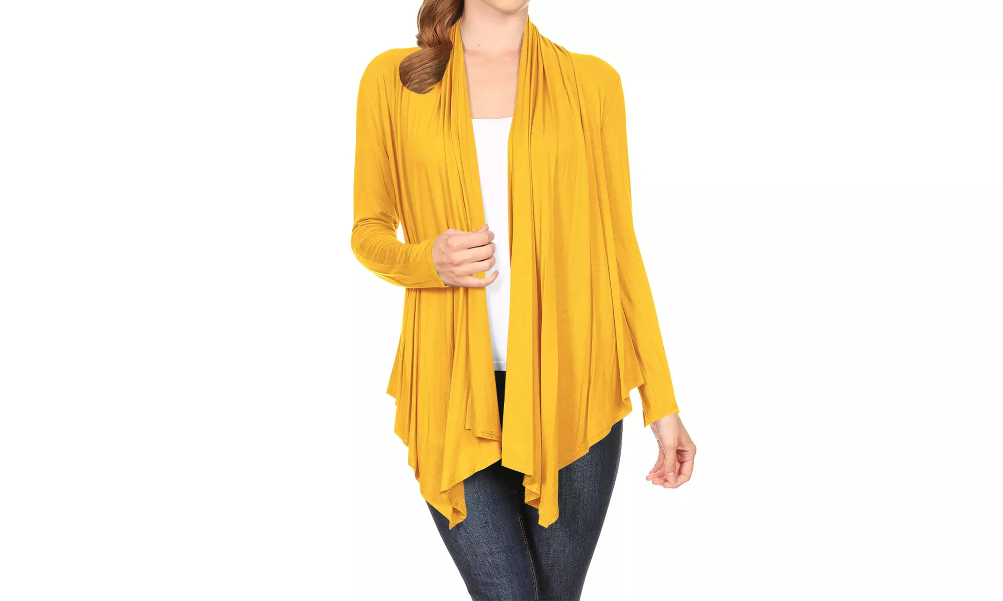 Women's Long Sleeve Draped Neck Open Front Solid Cardigan 