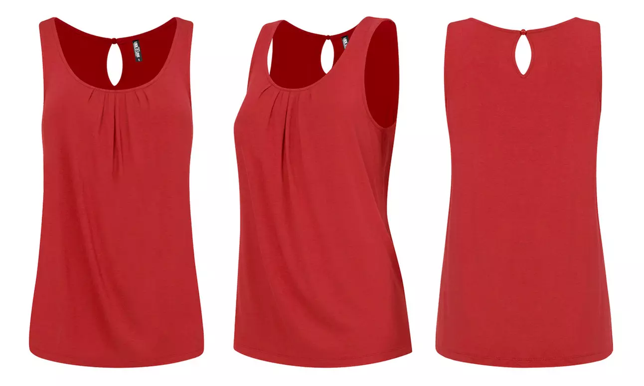 Made By Johnny Women's Pleated Front Scoop Neck Shell Tank