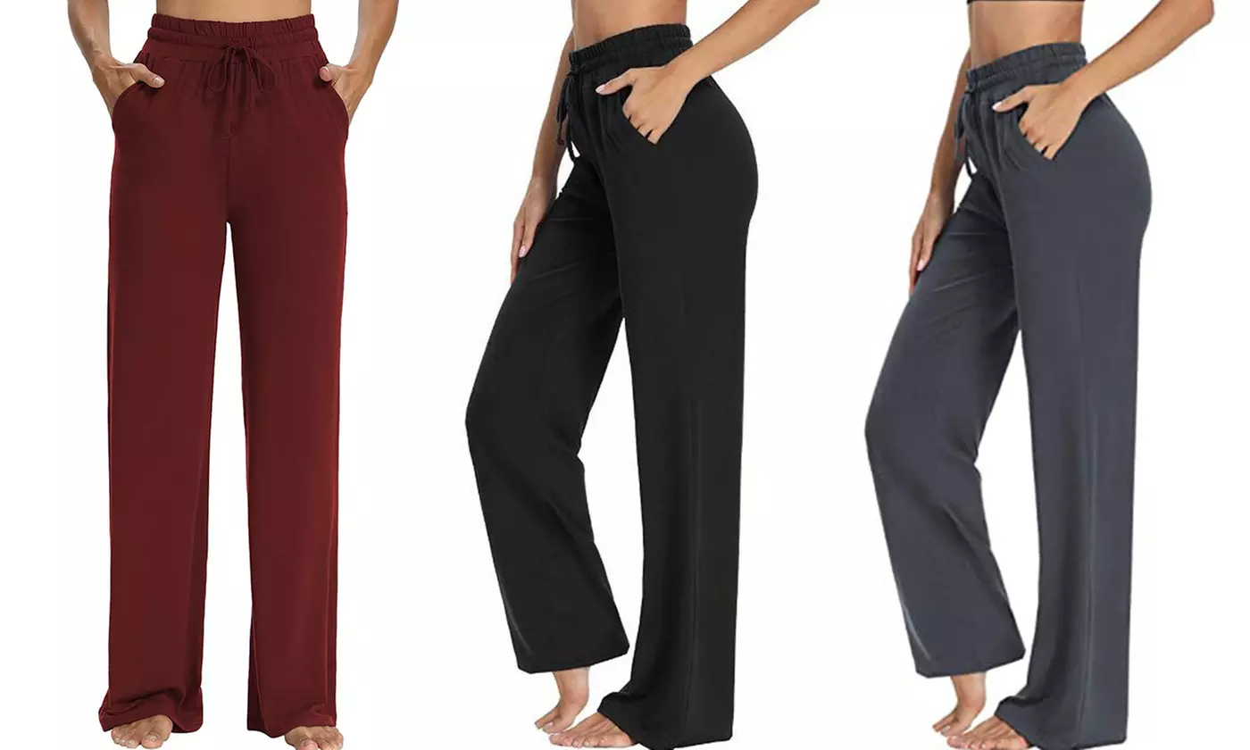 Womens Comfy Drawstring Yoga Sweatpants Wide Leg Active Pants - Primary Image