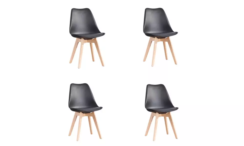 Set of 4, Nordic Dining Chair with Beech Wood Legs for Dining Room - Primary Image