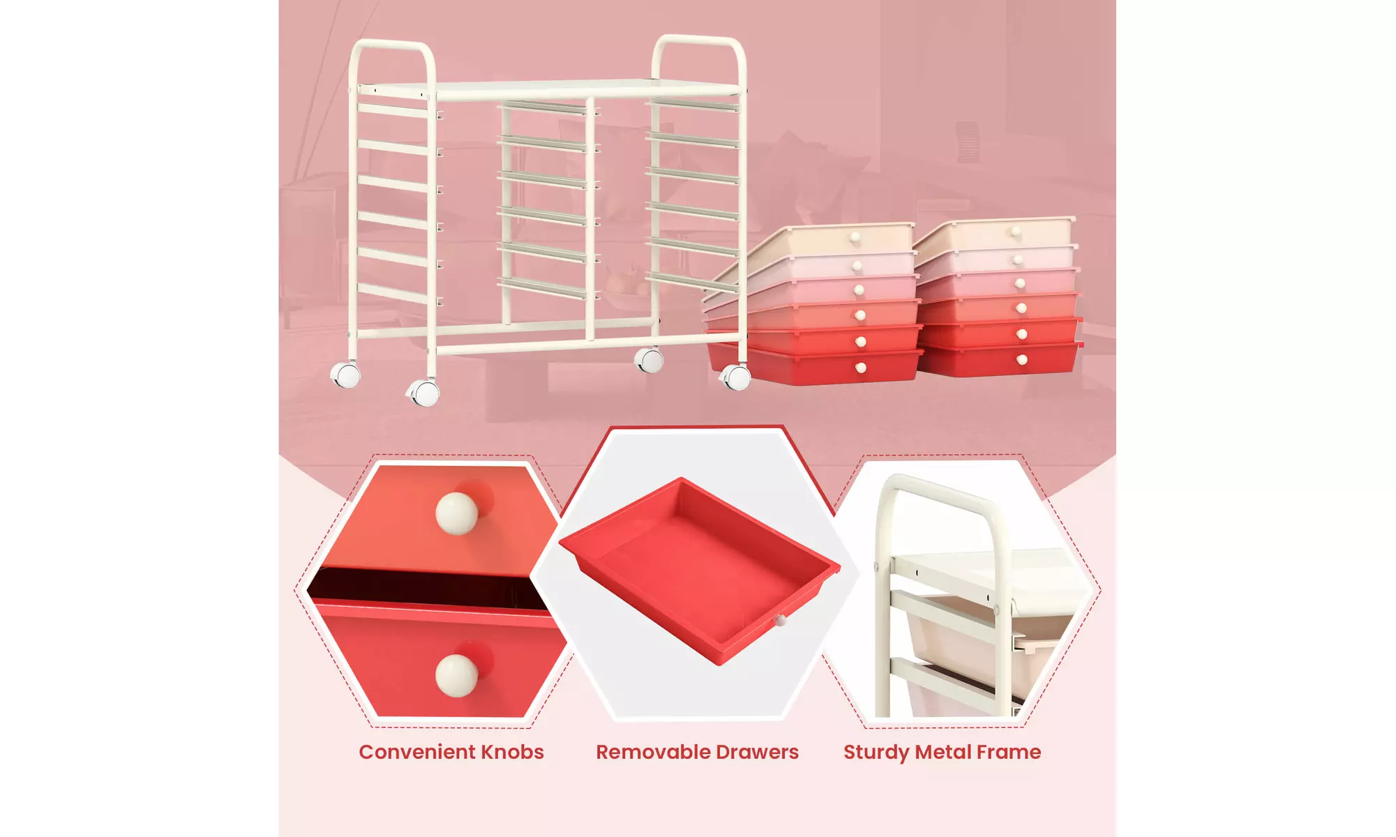 Costway 12 Drawers Rolling Cart Storage Scrapbook Paper Studio Organizer Bins