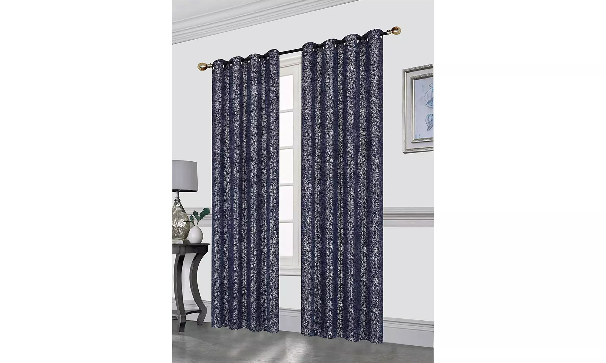 Blackout Window Curtain Panel Grommet Sabrina Damask Printed 52" X 84" 1-2 Pack - Primary Image