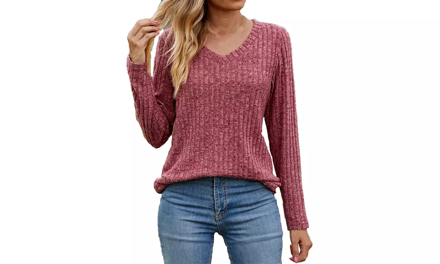 Bohuma Women's Casual Sweaters Solid Long Sleeve Sweater Crew Neck