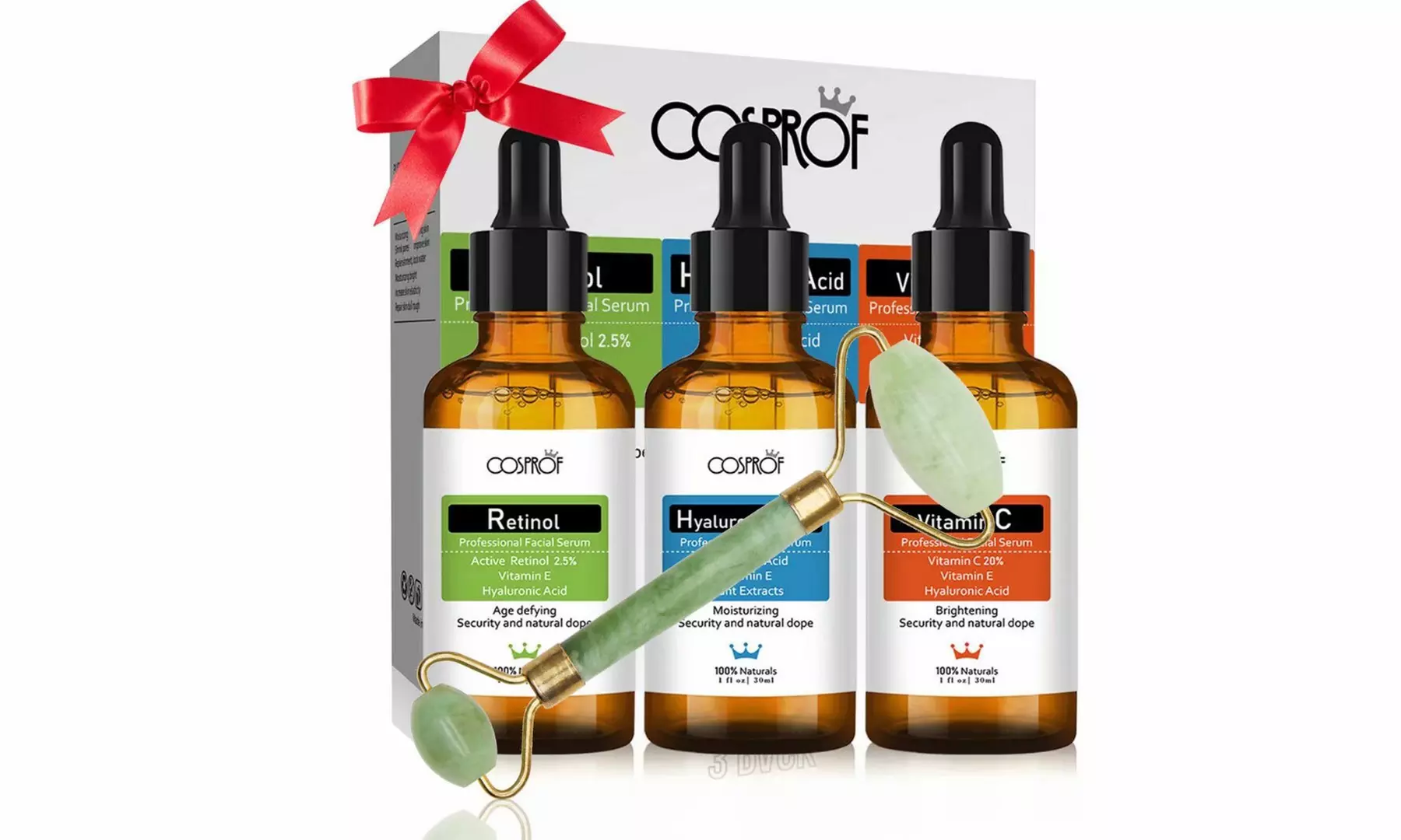 Vitamin C Serum Retinol Serum, Hyaluronic Acid Serum Kit & Jade Roller  Massager