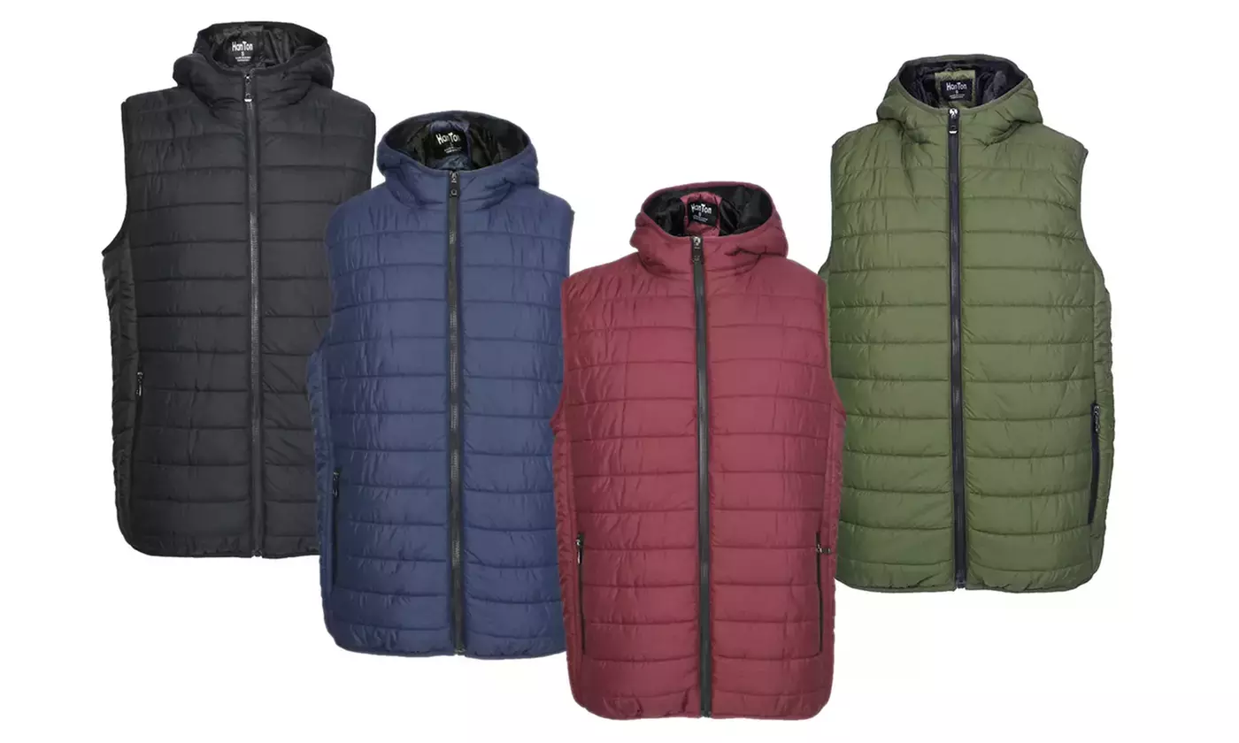 LeeHanTon Men's Solid Full Zip Bubble Hooded Vest (S-2XL) - Primary Image