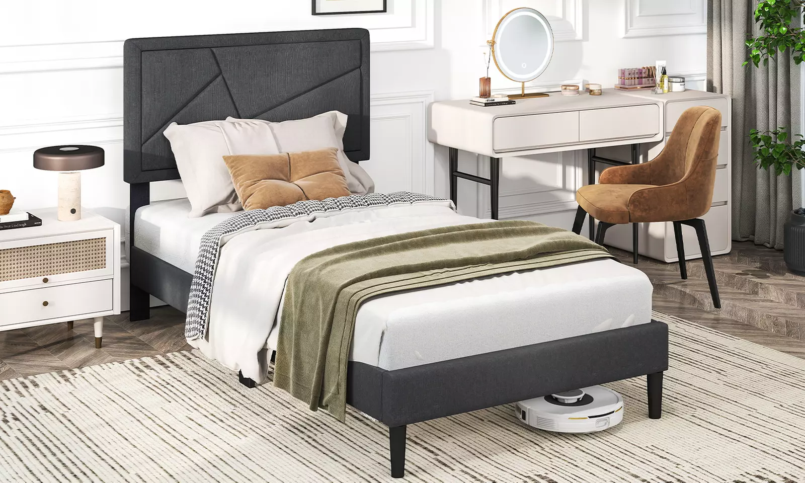 Costway Bed Frame with High Headboard and Wooden Slats