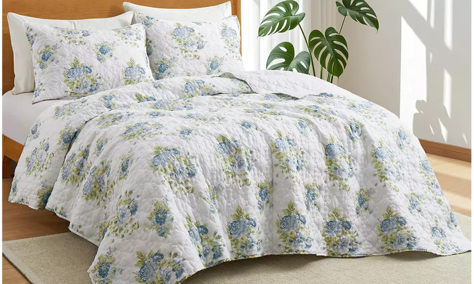 Peace Nest Soft Reversible Print Quilted Coverlet Set