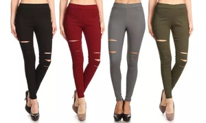 Womens High Waist Pull-On Ripped Skinny Jeggings