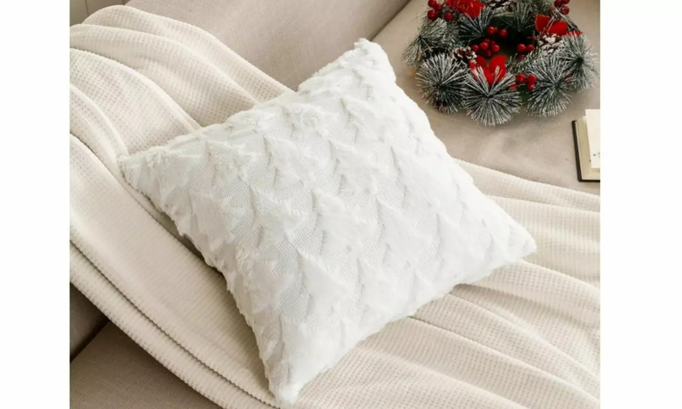 Set of 2 Christmas Tree Pillow Covers 18"x18" Pillow Cases Plush Faux Fur