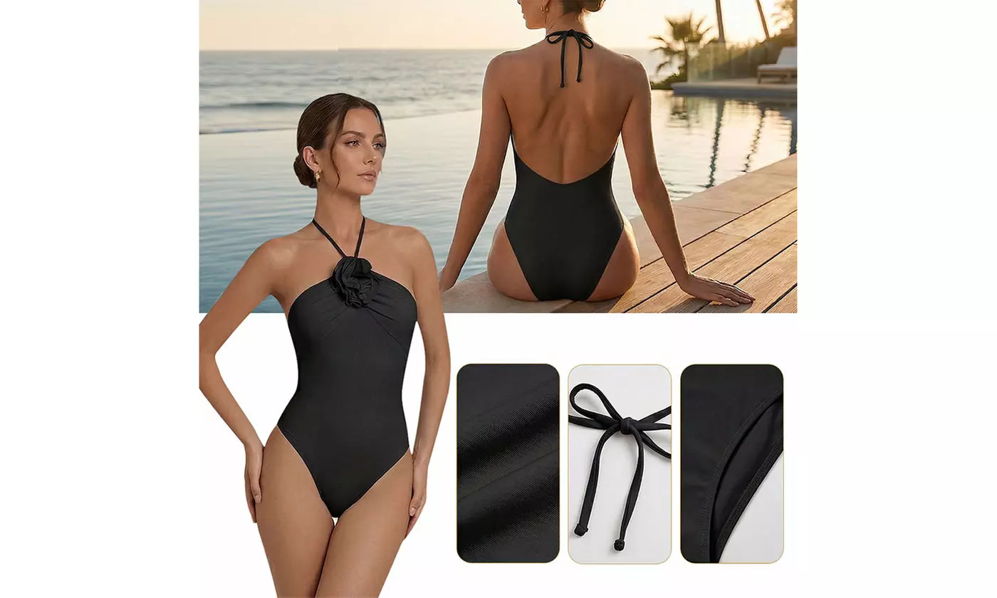 Women's 3D Floral Decor One-Piece Swimsuit for Vacation and Beach Wear