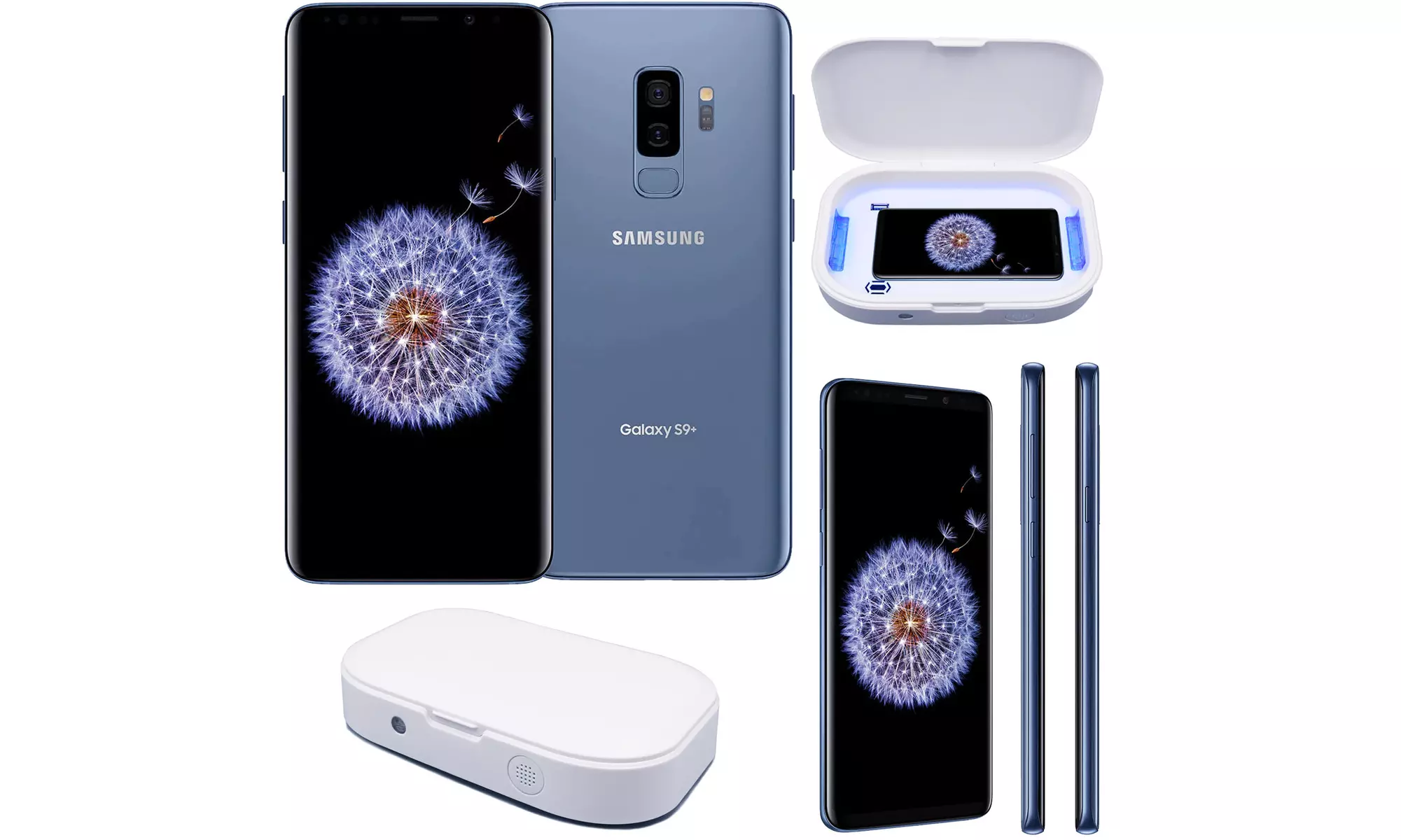 Samsung Galaxy S9 Plus Blue Unlocked Smartphone G965 & UV Sanitizer box, A Grade - Primary Image