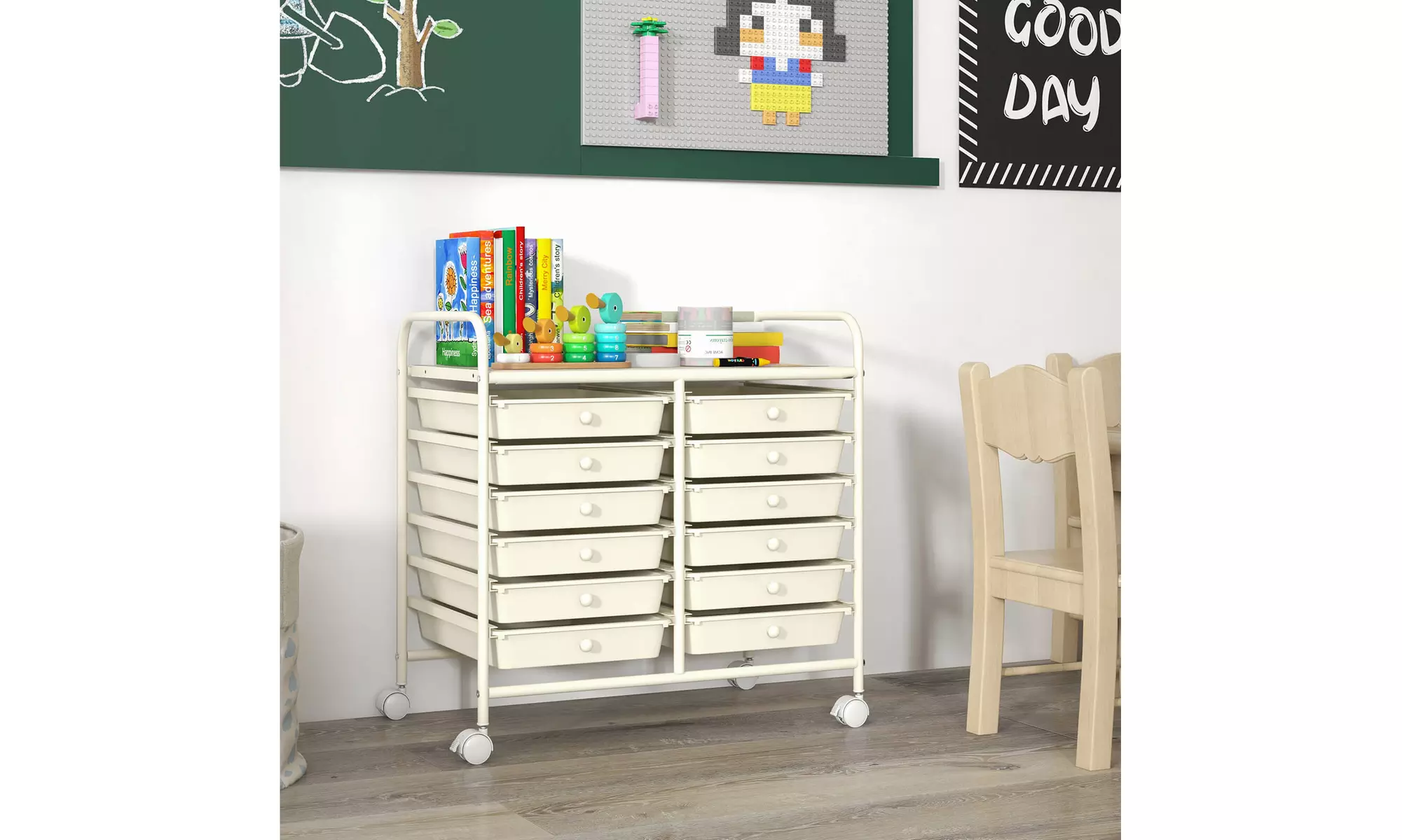 Costway 12 Drawers Rolling Cart Storage Scrapbook Paper Studio Organizer Bins