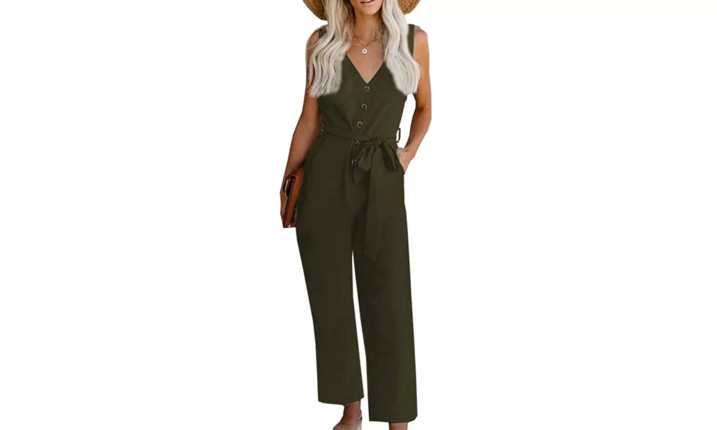 Women's Button Down Sleeveless Jumpsuit