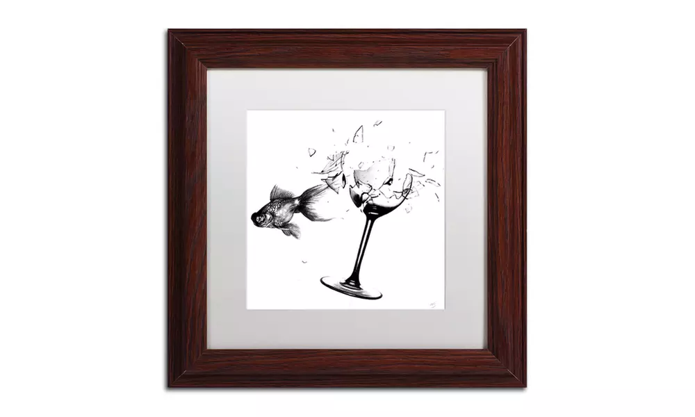 Nick Bantock 'Fish & Wine Glass' Matted Wood Framed Art - Primary Image